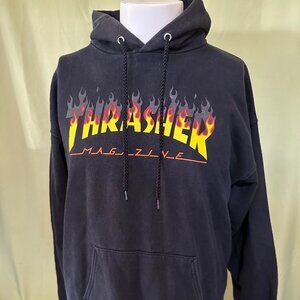 Thrasher Magazine Skateboard Men's Black Hoodie Sweater Size Medium 38-40 Cotton